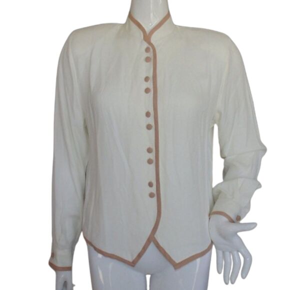 BEDFORD FAIR Shirt-jacket, L, Off-white/Camel trim, Buttons, Long sleeve - Picture 1 of 12